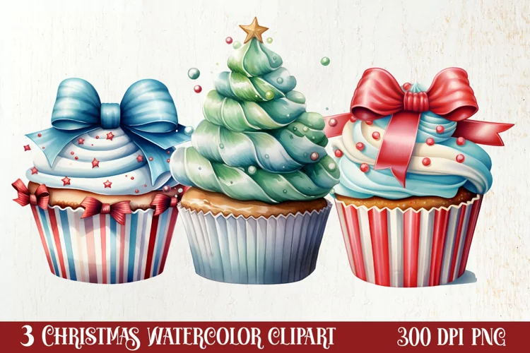 Christmas Cupcake Collection, Christmas Cupcake Clipart