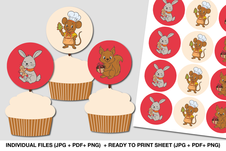 Christmas Cupcake Toppers Printable | Animal Party Decor