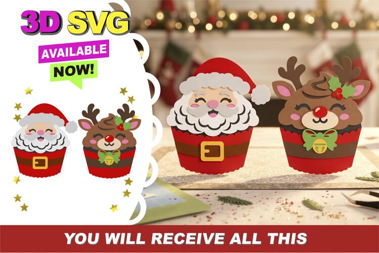 Christmas Cupcakes 3D SVG example image 1