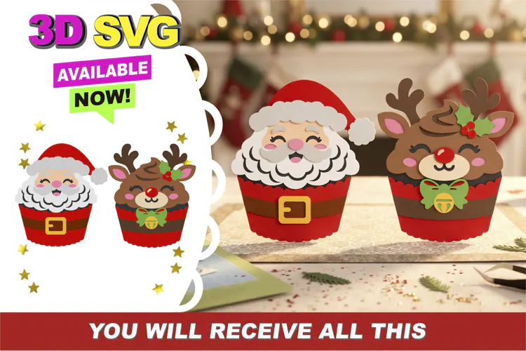 Christmas Cupcakes 3D SVG