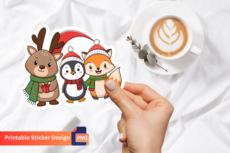 Christmas Cute Animals Sticker, Animal Lovers Christmas Art
