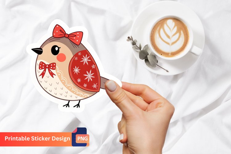 Christmas Cute Bird Sticker, Holiday Bird Sticker Art