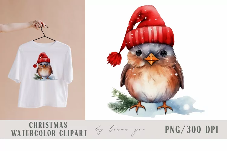 Watercolor sparrow Christmas winter bird clipart- 1 png