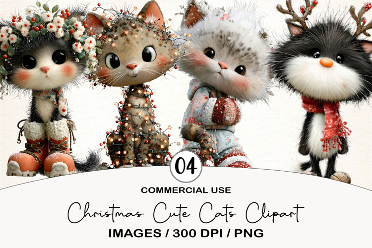 Christmas Cute Cats Clipart
