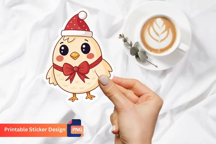 Christmas Cute Chicken Sticker, Christmas Animal Sticker