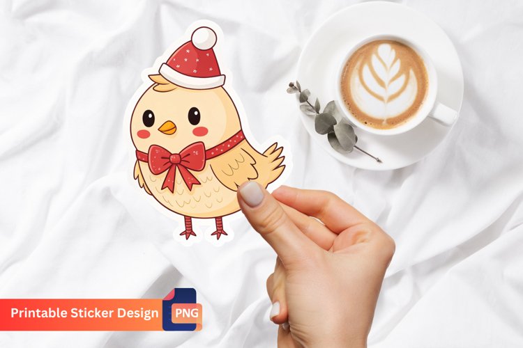 Christmas Cute Chicken Sticker, Christmas Animal Sticker