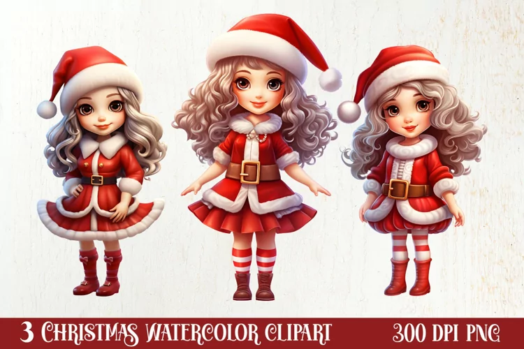 Christmas Cute Girl Sublimation Clipart, Christmas Cute