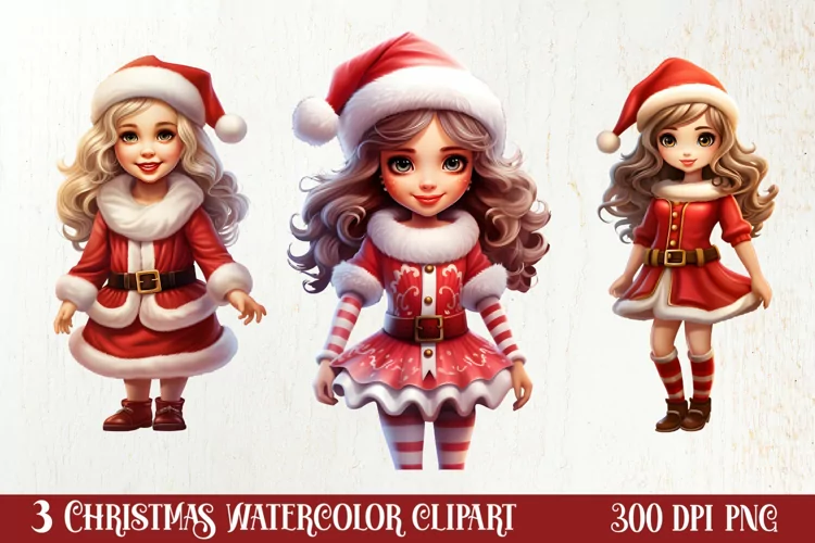 Christmas Cute Girl Sublimation Clipart, Christmas Cute