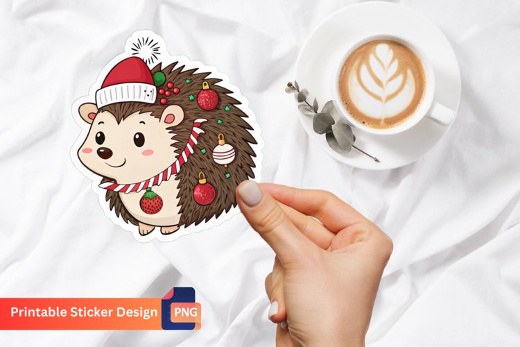 Christmas Cute Hedgehog Sticker, Hedgehog Holiday Sticker