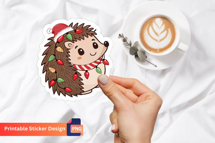 Christmas Cute Hedgehog Sticker, Hedgehog Holiday Sticker