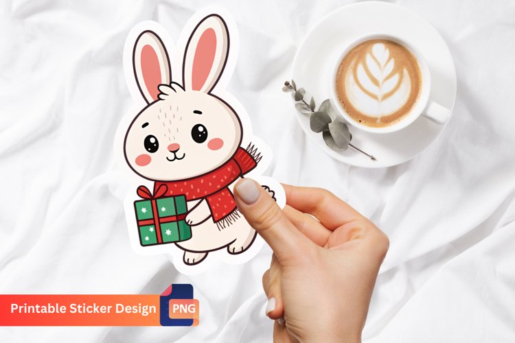 Christmas Cute Rabbit Sticker, Christmas Bunny Sticker