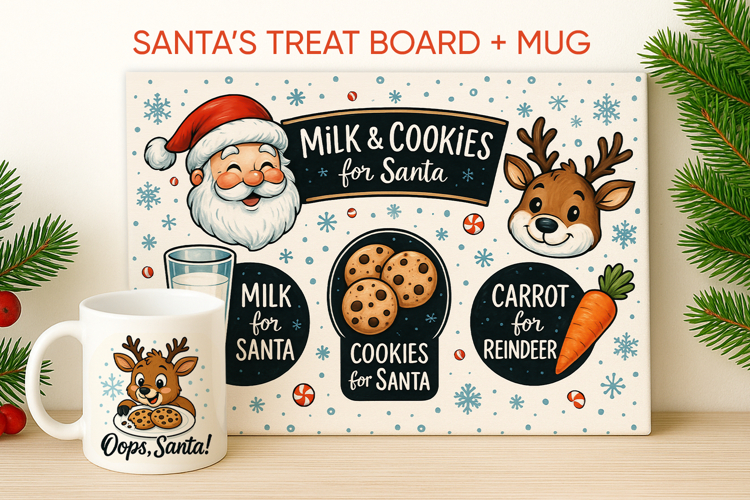 Santa Cookie Board & Christmas Mug, Santa treat board