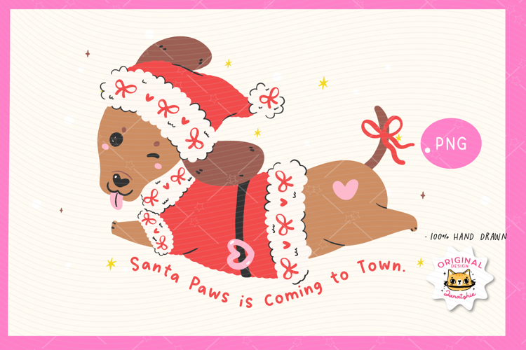 Cute Christmas Dachshund Dog Santa Sublimation PNG
