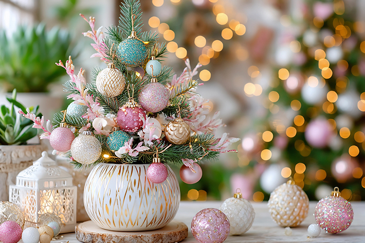 Cozy Christmas decor with glowing lights. High quality photo