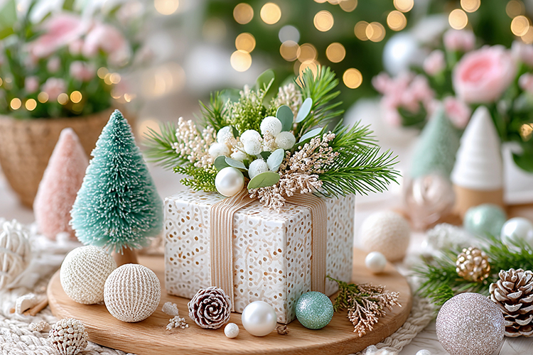 Cozy Christmas decor with glowing lights. High quality photo