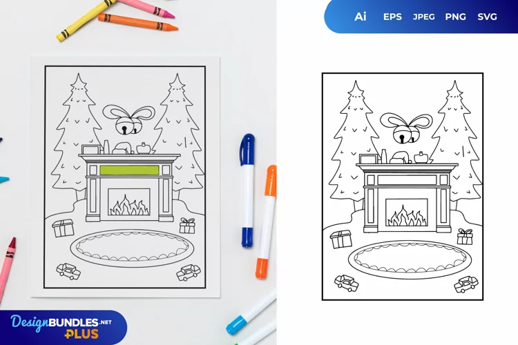 Gingerbread and Christmas Leaves Coloring Page