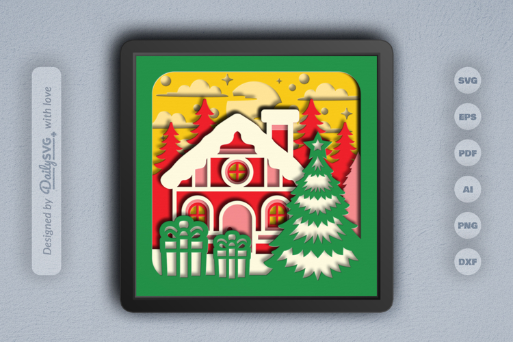 Christmas Decorated House Layered Papercut