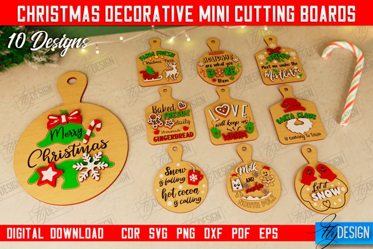Christmas Decorative Mini Cutting Boards Laser Cut Bundle