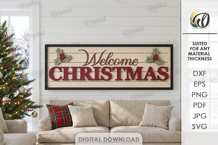 Christmas Wecome Sign Laser Cut. Wall Decor SVG