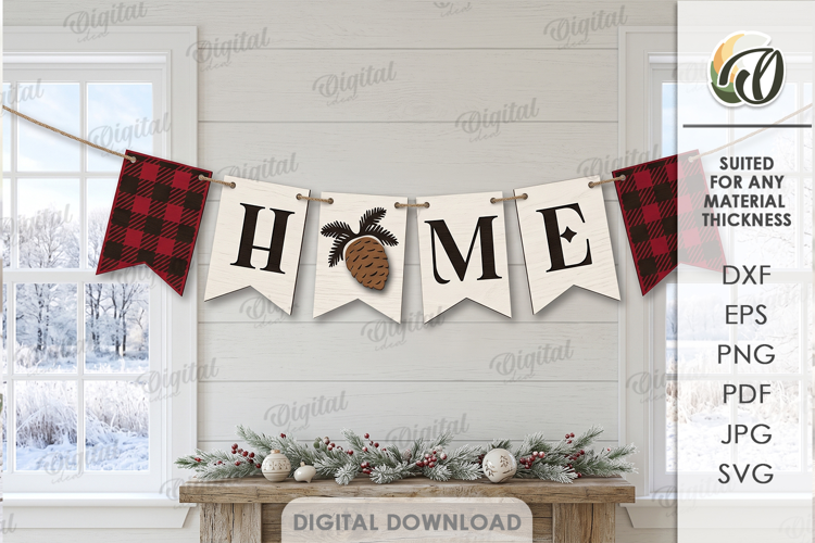 Christmas Bunting Banner Laser Cut. Wall Decor SVG