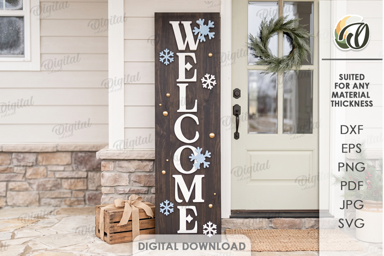 Christmas Vertical Door SIgn Laser Cut. Welcome Sign SVG