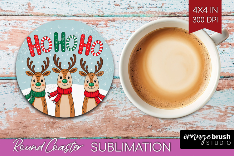 Christmas Deer Xmas Round Coaster Christmas Coaster PNG