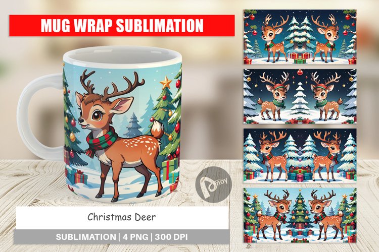 Mug Wrap Design Cartoon Christmas Deer