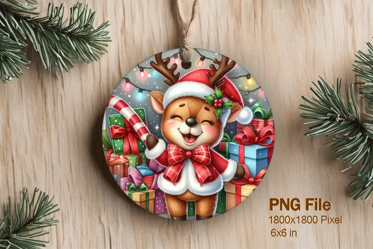Christmas Deer Ornament Round Circle Decorate Sublimation_2