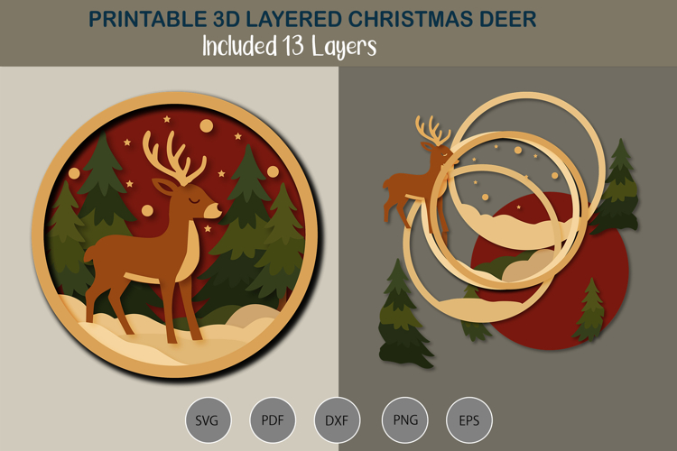 3D Layered Christmas Deer