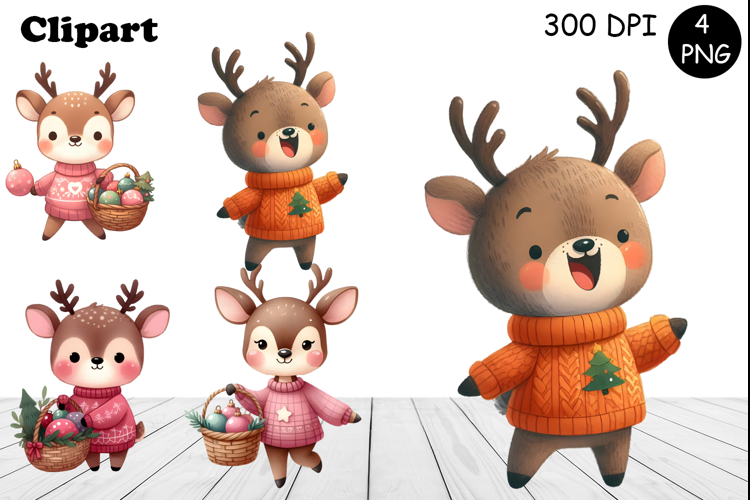 Christmas deer animals winter Watercolor Clipart