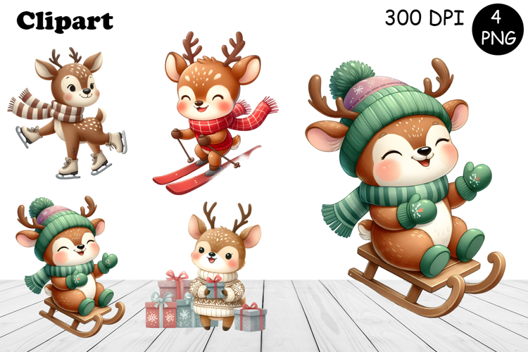 Christmas deer animals winter Watercolor Clipart