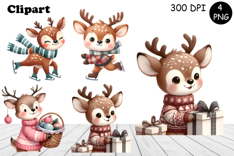 Christmas deer animals winter Watercolor Clipart