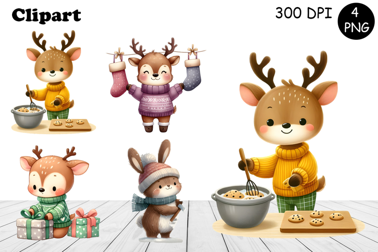 Christmas deer animals winter Watercolor Clipart