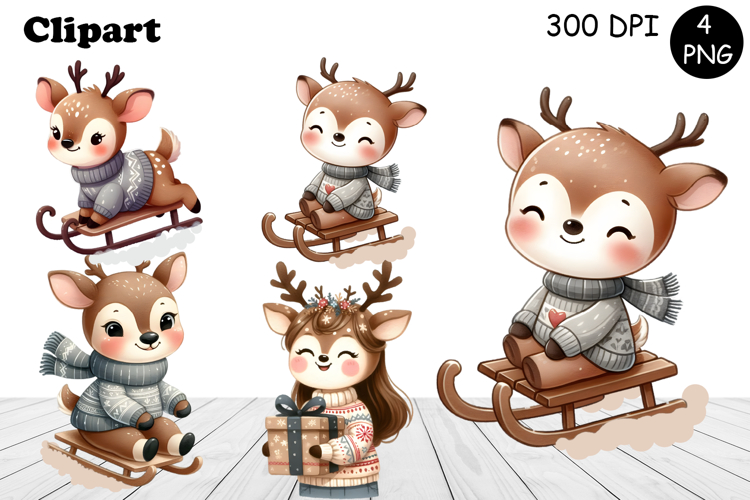 Christmas deer animals winter Watercolor Clipart