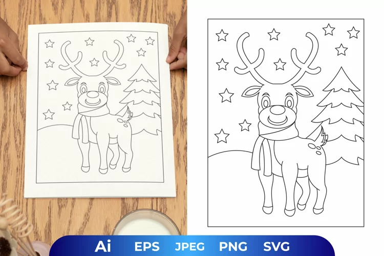Smiling Deer in The Winter Coloring Page