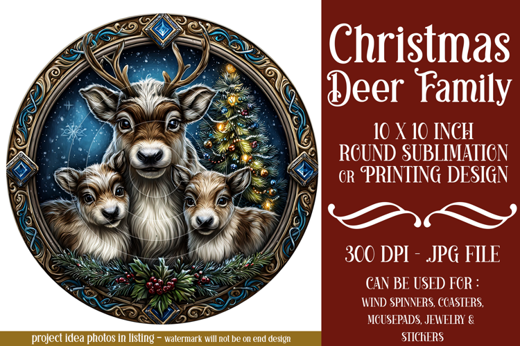 Christmas Wind Spinner, Christmas Deer Family Round, r7