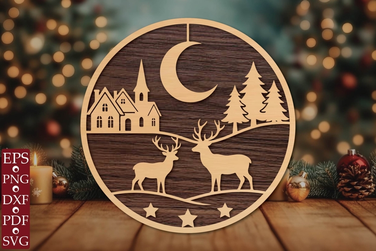 Christmas Deer Family Round Sign SVG example image 1