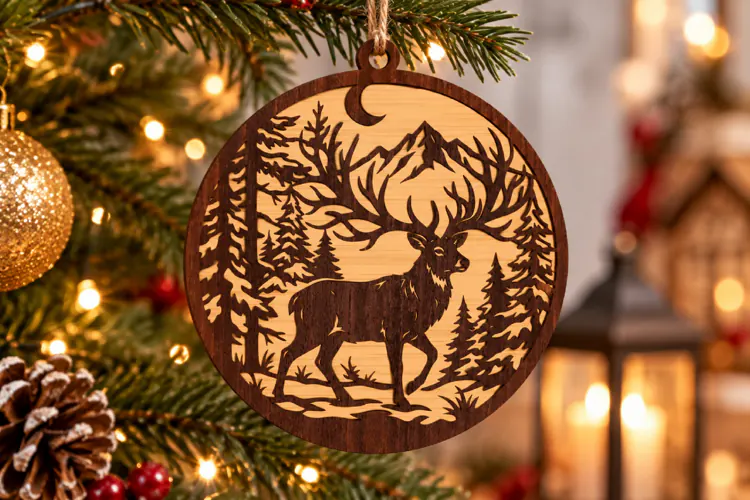 Christmas Deer Forest Ornament Laser Svg