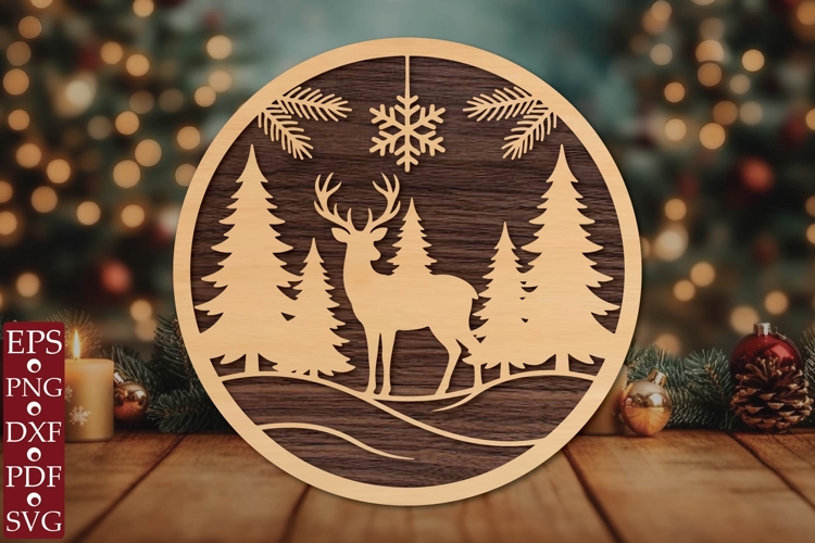 Christmas Deer Forest Round Sign SVG example image 1