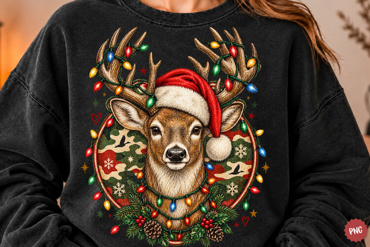 Trending Christmas Deer Hunting Camo PNG, Funny Christmas example image 1