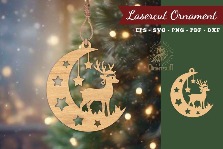 Christmas Deer In Moon Lasercut Ornament SVG