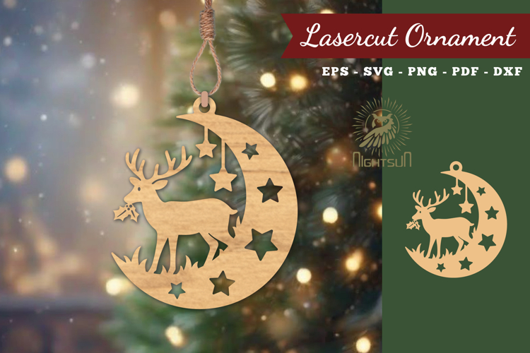 Christmas Deer In Moon Lasercut Ornament SVG
