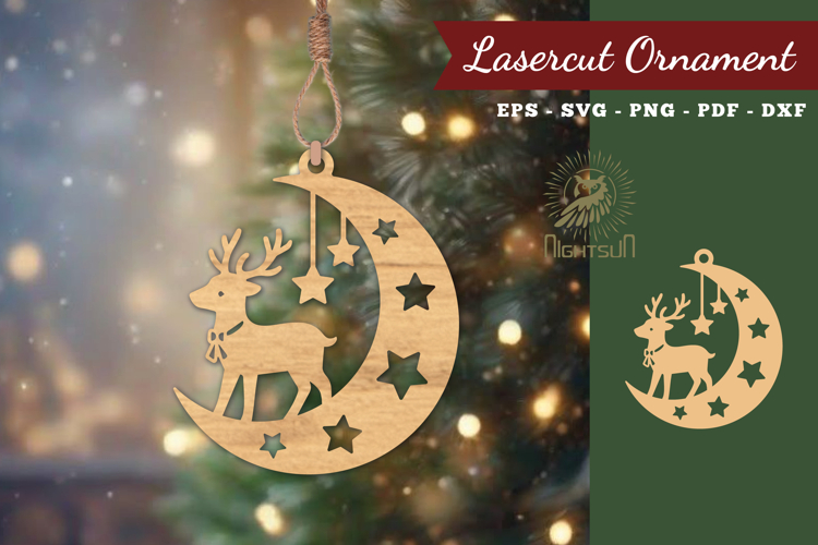 Christmas Deer In Moon Lasercut Ornament SVG