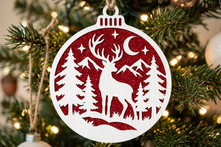 Christmas Deer Night Ornament Laser SVG
