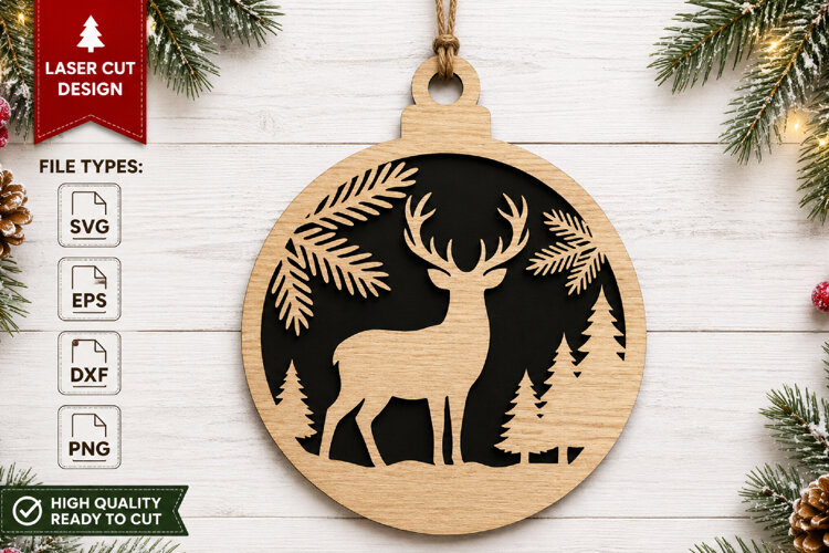 Christmas Deer Ornament Laser Cut example image 1