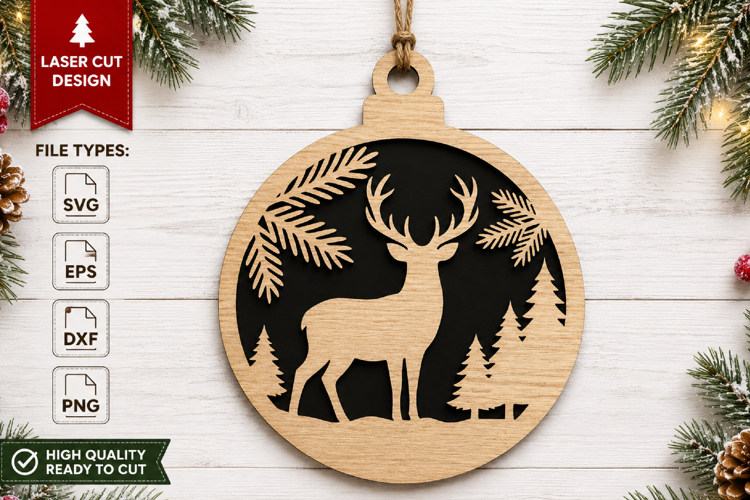 Christmas Deer Ornament Laser Cut