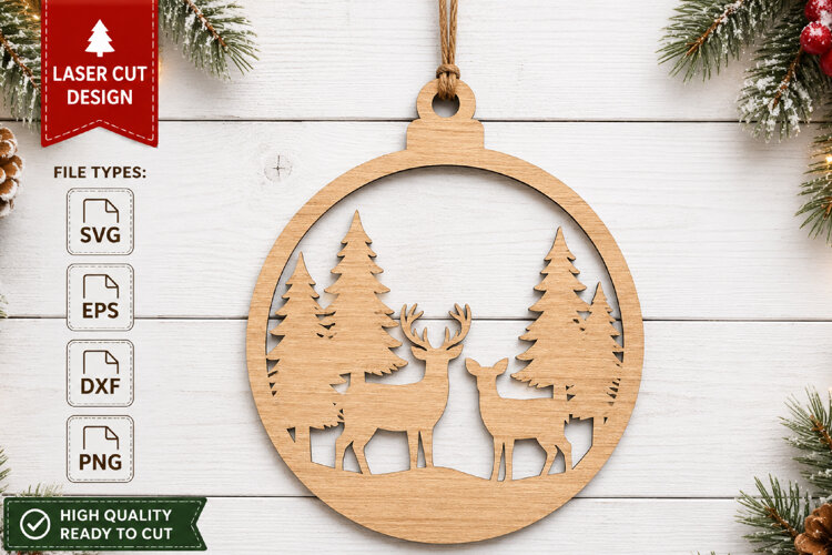 Christmas Deer Ornament SVG Laser Cut example image 1