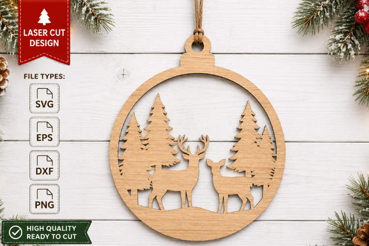 Christmas Deer Ornament SVG Laser Cut