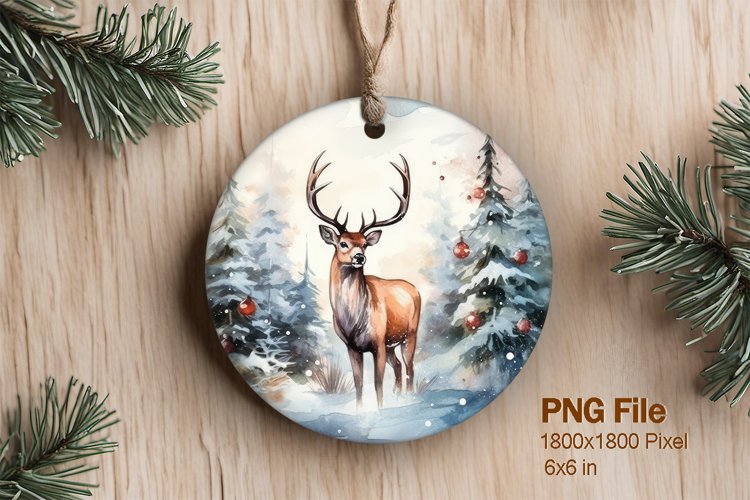 Christmas Deer Ornament Round Circle Decorate Sublimation_1