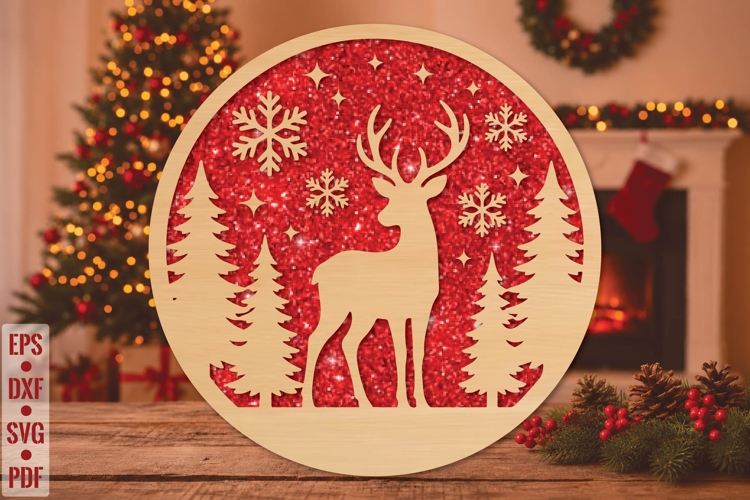 Christmas Deer Round Laser Cut SVG